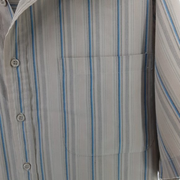 Puritan Men's Short Sleeve Button -Up Shirt | Tan | Striped | Size Medium 15.5 - Picture 3 of 6